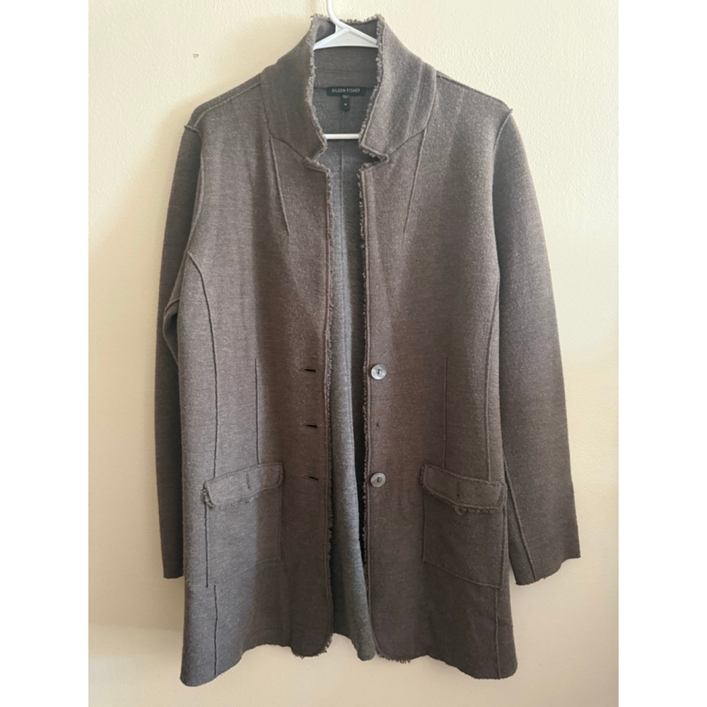 Women's Eileen Fisher Brown Merino Wool Blend Long Jacket M